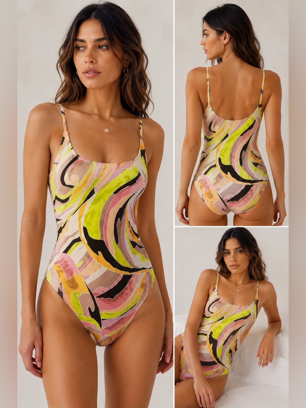 Emilio Pucci Colorful Swirl Pattern Swimsuit Women’s Size 46